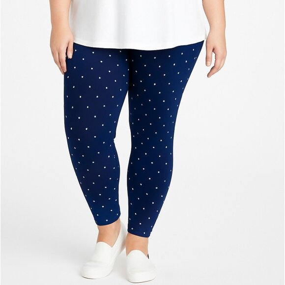 Chico’s 3 (16/XL) Navy Blue Polka Dot Leggings Stretch Pull On Slim Ankle Pants - Picture 1 of 15
